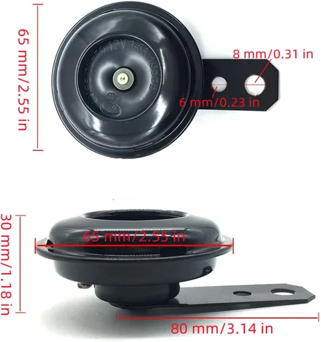 Vista 3 de Bocina eléctrica de uso general para motocicleta, altavoz redondo impermeable, bocina pequeña montada en vehículo (12V 1.5A 105dB) + enchufe