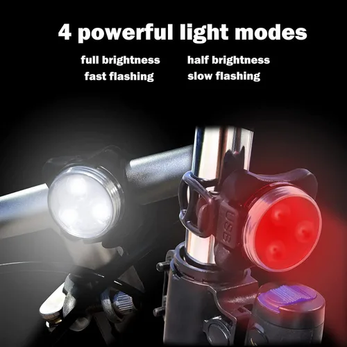 Vista 4 de Rechargeable LED Bike Light Sets, Super Bright Front Headlights and Rear LED Bicycle Lights, 650mah Lithium