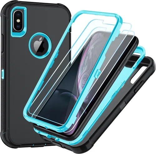 Vista 21 de SunStory Funda compatible con iPhone Xs/X con protector de pantalla HD, 3 capas de alta resistencia de cuerpo completo, funda protectora híbrida 3