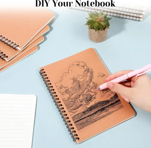 Vista 6 de SHENLIU 12 Pack A5 Spiral Lined Notebooks, 8.3x5.8 Inch 60 Sheets/120 Pages Spiral Notebook with Kraft Paper Cover, Ruled Notebooks Bulk, Lined