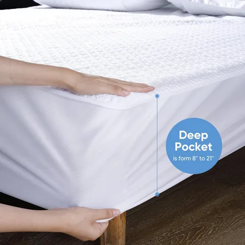 Vista 4 de Hanherry - Protector de colchón 100 % impermeable tamaño Queen, funda de colchón de bambú 3D de tela de aire refrescante, suave, transpirable, sin