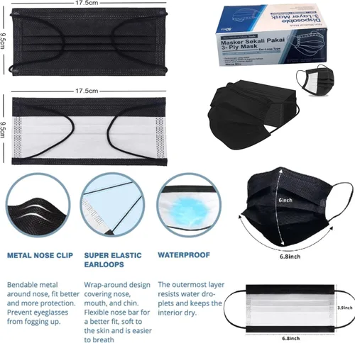 Vista 5 de Mascarilla desechable, paquete de 50 mascarillas de protección de filtro de 3 capas, máscara facial desechable, 50 máscaras protectoras desechables