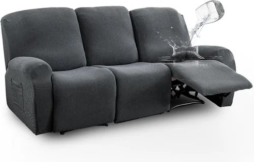 Vista 15 de vctops Funda repelente al agua para silla reclinable de 4 piezas con bolsillo lateral, diseño de hojas de jacquard, elástica, suave, protector