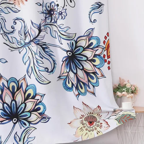 Vista 6 de Estelar Textiler Cortinas clásicas con estampado floral azul para sala de estar, cortinas de 84 pulgadas de largo, oscurecimiento de la habitación