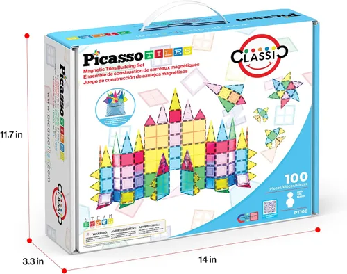 Vista 2 de PicassoTiles Juego de 100 piezas 100 piezas Ladrillos magnéticos de construcción 3D transparentes, bloques magnéticos de construcción, creatividad