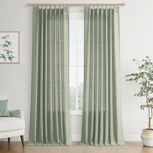 Vista 77 de Joywell Cortinas plisadas de lino de 84 pulgadas de largo, con ojales de clip y pestaña trasera, cortinas semitransparentes para filtrar la luz
