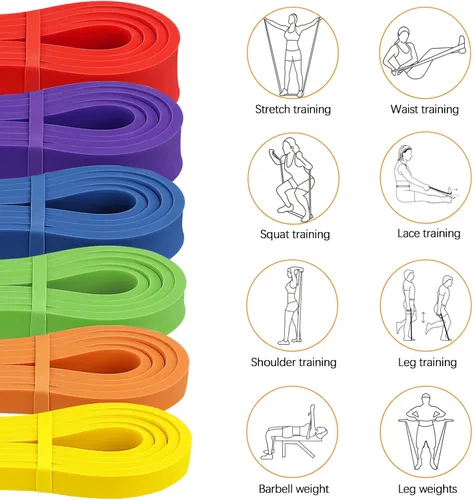 Vista 6 de Juego de bandas de resistencia, bandas de asistencia para dominadas, banda de resistencia elástica, bandas de ejercicio de levantamiento de pesas