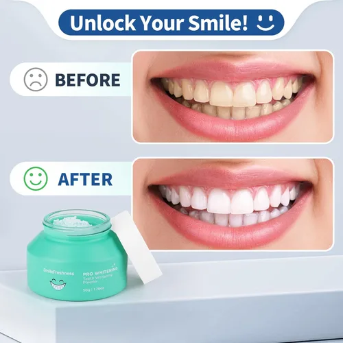 Vista 7 de Polvo blanqueador de dientes – Elimina la placa y las manchas, polvo blanqueador dental con Pap+, ideal para dientes sensibles, refrescante sabor a