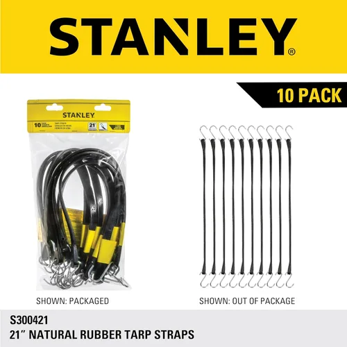 Vista 8 de STANLEY S300421 - Cuerdas elásticas de goma negras de 21 pulgadas para todo tipo de clima con ganchos en S para asegurar lonas, transportador