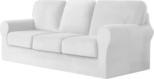 Vista 23 de UNBBRRL Fundas de sofá de 3 piezas para sofá, funda de terciopelo elástico para sillón con 1 funda de cojín de asiento y 1 funda de respaldo