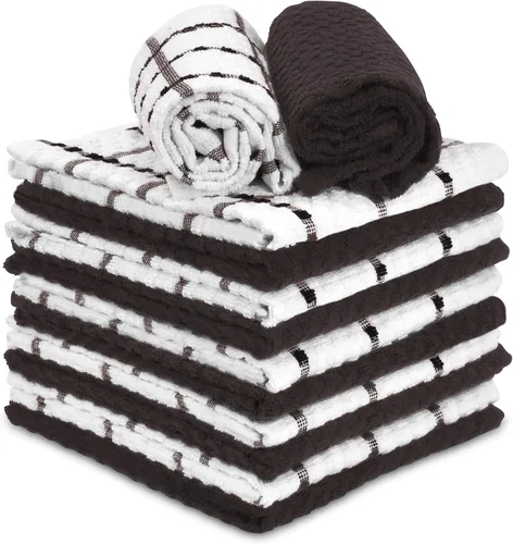 Vista 8 de Paños de cocina 100% algodón de rizo 12 unidades de 12 x 12 pulgadas, trapos suaves y absorbentes, paños de limpieza, paños de cocina pequeños Negro