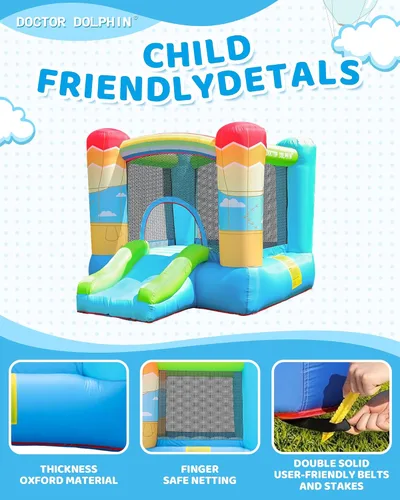 Vista 7 de Doctor Dolphin Castillo inflable de salto con túneles para niños pequeños de 3 a 8 años