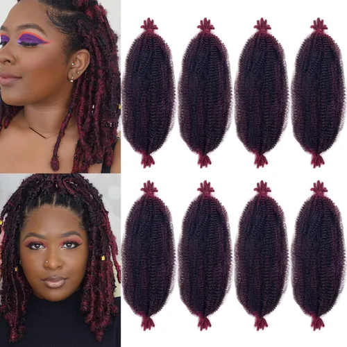 Vista 15 de Cabello para trenzas Marley Twist, Cabello Afro Twist Elástico de 12 Pulgadas, Cabello Twist Cubano Rojo, 8 Paquetes de Cabello Spring Twist Kinky