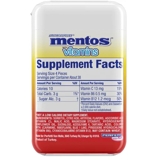 Vista 2 de Mentos Menta dura sin azúcar, 150 unidades, mezcla fresca y afrutada (paquete de 4 botellas)