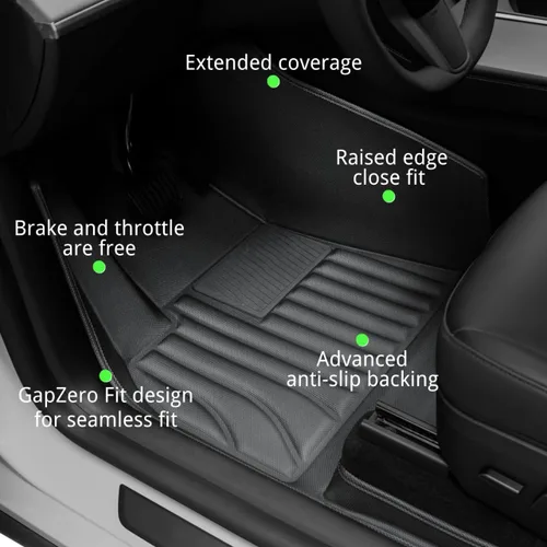Vista 5 de SUPER LINER 6 PCS Soft Floor Mats & Accessories for Tesla Model 3 Highland (2024,2025,2026) – Custom Fit All Weather Protection Full-CabinProtect™