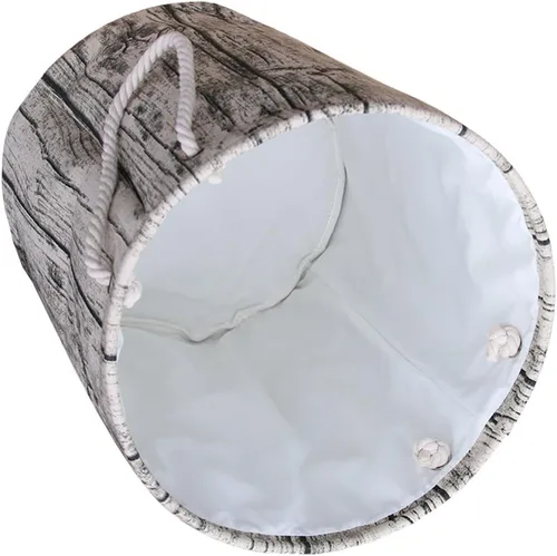 Vista 3 de Elegante cesta de lavandería cilíndrica estilo árbol, cesta de almacenamiento de algodón lavable, con mangos de cuerda, decorativa y conveniente