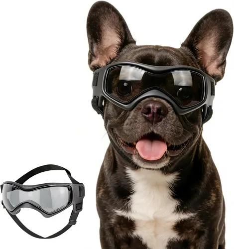 Vista 16 de NAMSAN Gafas de sol para perros pequeños a medianos, lentes de sol para perros con protección UV para perros medianos, ciclismo al aire libre, Negro