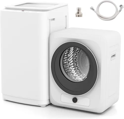 Vista 10 de VCJ Juego de lavadora y secadora portátil, lavadora totalmente automática de 17 libras y secadora portátil de 10 libras con bañera de acero Blanco