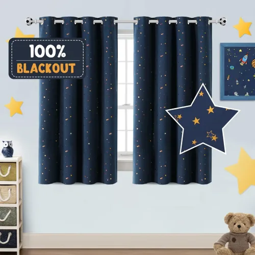Vista 22 de PrinceDeco Cortinas Opacas para Niños para Dormitorio con Aislamiento Térmico Cortinas de Estrellas Centelleantes Rosas para Niños y Niñas con Parte