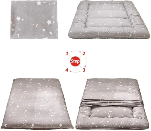 Vista 166 de Colchón futón japonés de piso gris constelación, de piso tatami, portátil, para acampar, para niños, sofá cama plegable enrollable con protector
