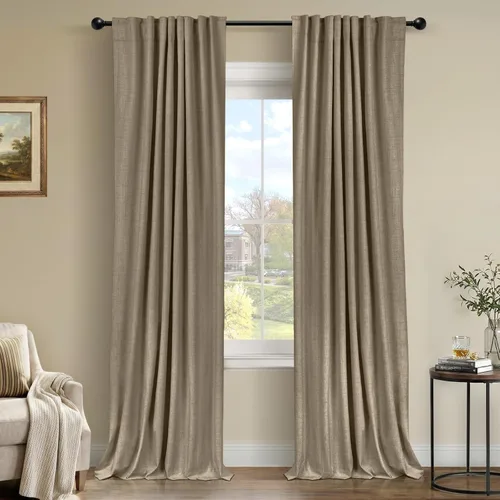 Vista 27 de 100% Blackout Shield Cortinas opacas de lino para dormitorio de 102 pulgadas de largo, con pestaña trasera, bolsillo para barra, cortinas para sala