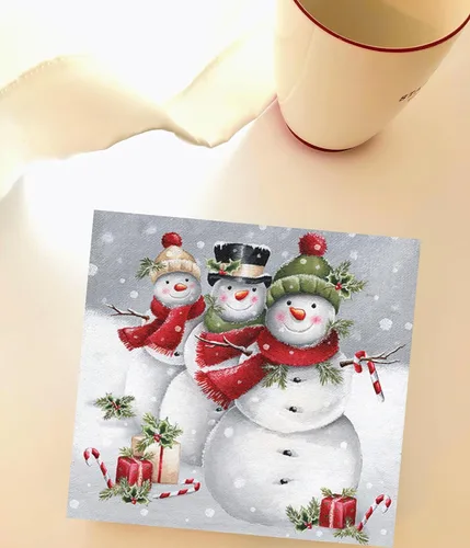 Vista 6 de Servilletas de muñeco de nieve de Decoupage de 20 quilates, 13 x 13 pulgadas, servilletas de papel de Navidad para niños, desechables, sonrisa linda