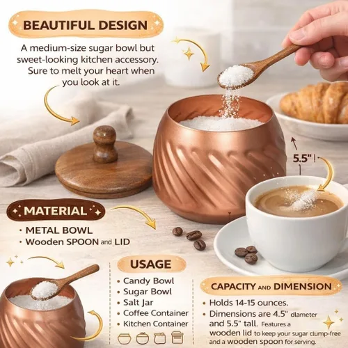 Vista 3 de Frescorr - Azucarero con tapa y cuchara, azucarero de 14 onzas con cuchara, contenedor de azúcar para barra de café, tarro de azúcar, decoración