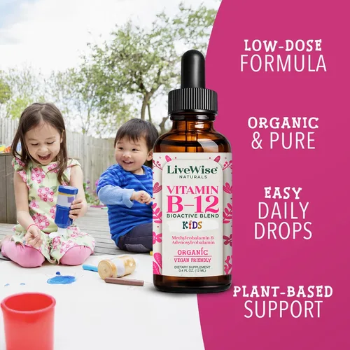 Vista 4 de LiveWise Naturals Gotas orgánicas de vitamina B12 – Metilcobalamina líquida y adenosilcobalamina para energía, concentración, claridad – Vegano, sin