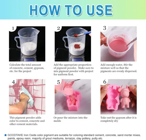 Vista 4 de GOODTAKE Pigmento de hormigón, tinte de cemento de óxido de hierro marrón para mortero, lechada, yeso, azulejos, pintura, pavimentación de moldes