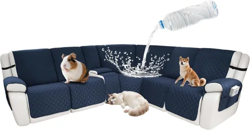 Vista 27 de Fundas impermeables para sofá reclinable seccional en forma de L, 7 piezas, antideslizantes, lavables, juego de fundas reclinables para mascotas