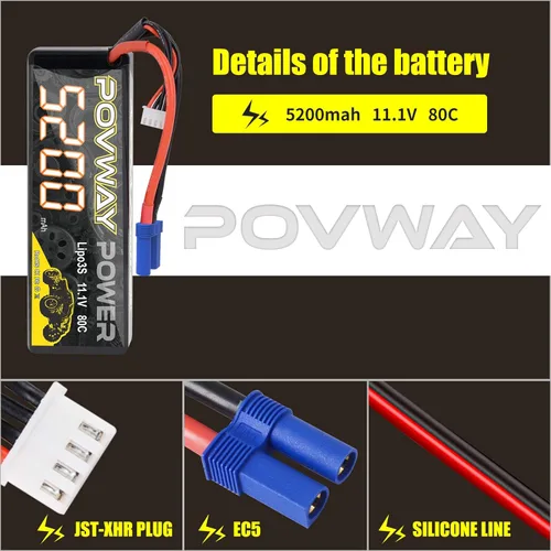 Vista 3 de Lipo Batería 3S 5200mAh RC Batería 11.1V 80C con enchufe EC5 Hardcase para coches RC, camión RC, helicóptero, avión (5200 3S 80C- EC5 Plug Hardcase)