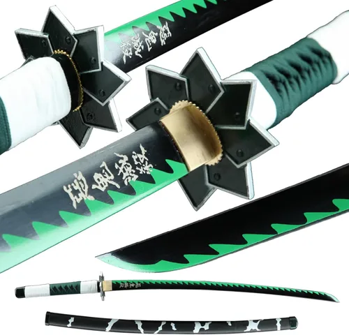 Vista 16 de Demon Slayer - Espada Tanjiro Katana de acero 1065, espiga completa, hecha a mano, Katana japonesa real, 41 pulgadas