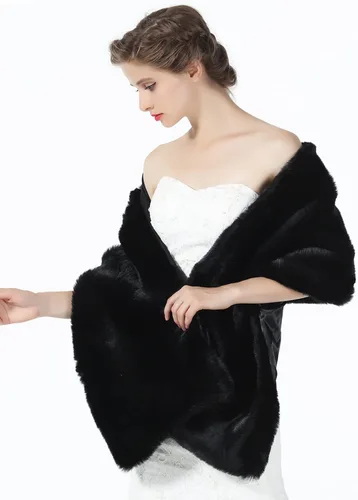 Vista 2 de Chal de piel sintética para bodas, mujeres, estola de novia, cubierta de invierno para damas de honor