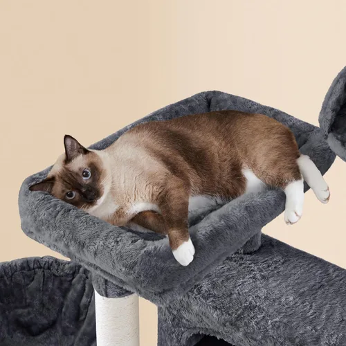 Vista 50 de Yaheetech - Árbol para gatos de 64.5 pulgadas con poste rascador, cama para gatos con cubierta de felpa y hamaca, plataforma, percha para gatos