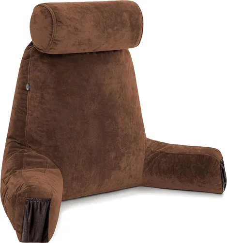 Vista 73 de Husband Pillow Backrest with Arms - Adult Reading Pillow with Shredded Memory Foam, Ultra-Comfy Removable Microplush Cover & Detachable Neck Roll