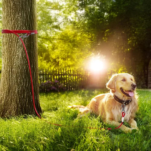 Vista 7 de Tresbro Cable de amarre reflectante rojo de 10 pies para perros de hasta 60 libras, correa de alambre de acero con hebilla giratoria de acero