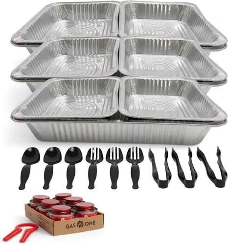 Vista 8 de Buffet desechable grande de tamaño completo de 33 piezas con fundas, utensilios, latas de combustible, juego de platos de alta calidad para eventos