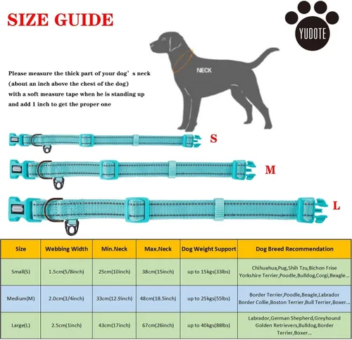 Vista 7 de Collar de nailon reflectante para perro con acolchado de neopreno transpirable, ajustable para perros grandes.