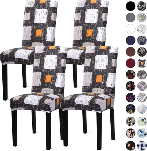 Vista 90 de Sufdari Juego de 2 fundas para sillas de comedor, fundas para sillas de cocina, fundas para sillas Parsons, protectores de sillas de elastano