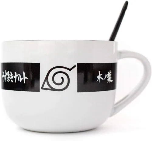 Vista 3 de JUST FUNKY Naruto Anime - Taza de sopa de ramen de cerámica con cuchara Taza de café de 20 onzas con Naruto Tazón de anime Decoración