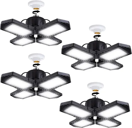 Vista 8 de Paquete de 2 luces LED para garaje, 100 W, iluminación LED deformable de 10000 lm, E26, luz diurna, 6000 K, luces ajustables súper brillantes