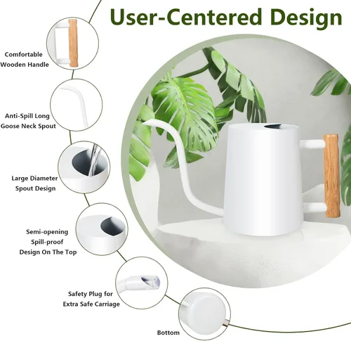 Vista 7 de Regadera para plantas de interior, 35 onzas, pequeña regadera de metal de acero inoxidable para interiores, moderna maceta decorativa con boquilla