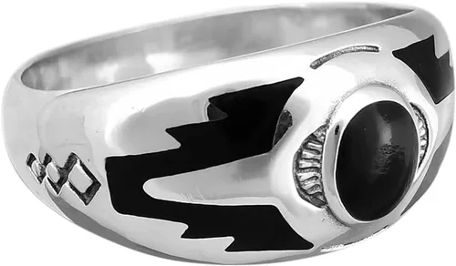 Vista 3 de 925 Sterling Silver Black Resin Sleeping Beauty Ring, Southwestern Design, Handmade Silver Band, Handcrafted Native Jewelry
