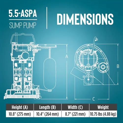 Vista 2 de Little Giant 505702 Bomba de sumidero automática de aluminio de 115 voltios, 2100 GPH, 1/4 HP con interruptor de flotador de acción rápida y cable
