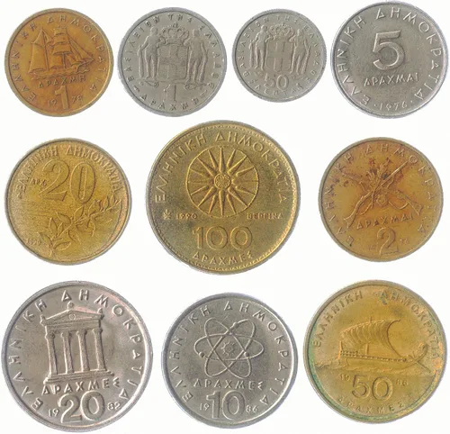 10 monedas coleccionables de Sudamérica y Norteamérica, Europa, Asia, África, Oriente Medio. Juegos de monedas de todo el mundo, Grecia, S