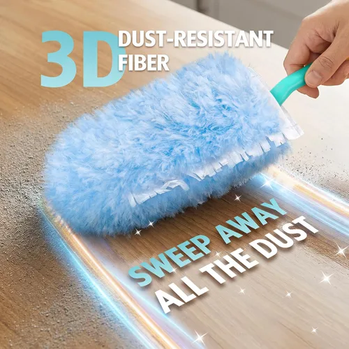Vista 3 de 60 repuestos de plumero 360 compatibles con Swiffer Duster con 2 manos mejoradas 60 recambios + 2 mangos