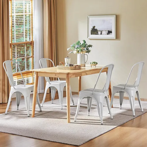 Vista 12 de Yaheetech Juego de 4 sillas de comedor de metal, sillas de cocina apilables industriales con asiento superior de madera para comedor, restaurante