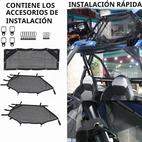 Vista 3 de Red para Ventana de ATV/UTV Protector de Malla para Jaula Trasera Enrollable + Derecha + Izquierda Cubierta de Red Protectora de Sombra para Ventana