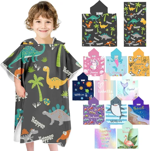 Vista 27 de Toalla de playa personalizada con capucha para niños, toallas de playa personalizadas con capucha, súper absorbente, de secado rápido, personalizada