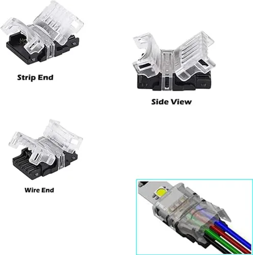Vista 4 de Conectores de tira LED, 6 pines 0.472 in, 8 piezas impermeables, 2 cables de extensión, 10 conectores sin huecos